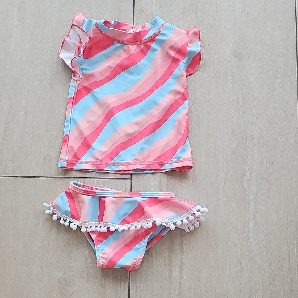 Feather 4 Arrow Pink and Blue Striped Kids Swim Set